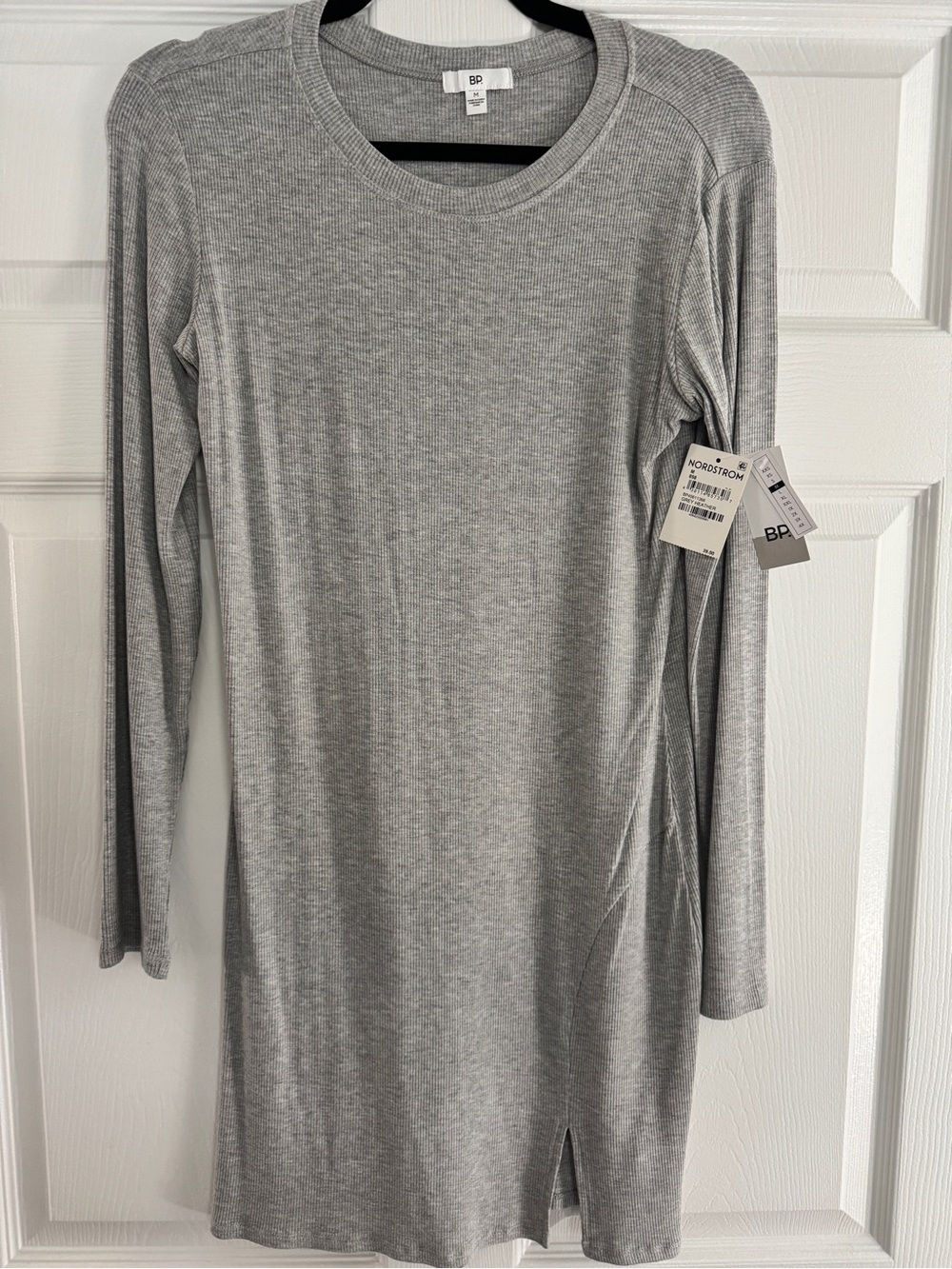 bp Light Gray Ribbed Long-Sleeve Mini Dress